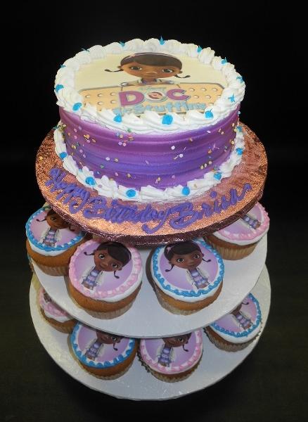 Doc Mcstuffins Whip Cream Cake and Cupcakes with Edible Image