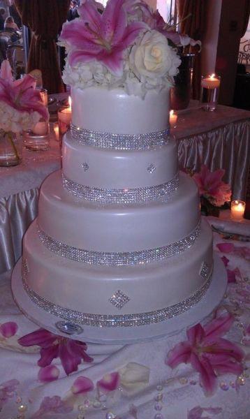 Diamond Wedding Cake and Fresh Flowers
