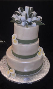 Wedding Fondant Cake Green Ribbon Diamond imprint - W060