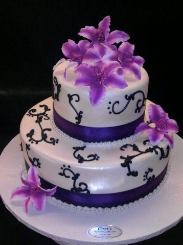 Purple, White, and Black Fondant Cake