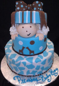 Cake with Baby Boy Popping out of Gift Box - BS039