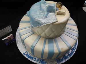 Baby Shower Cake Baby Boy Sleeping Blue and Silver - BS052
