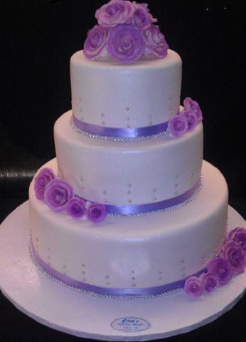 Wedding Cake 3 Tier Fondant With Sugar Roses - W012