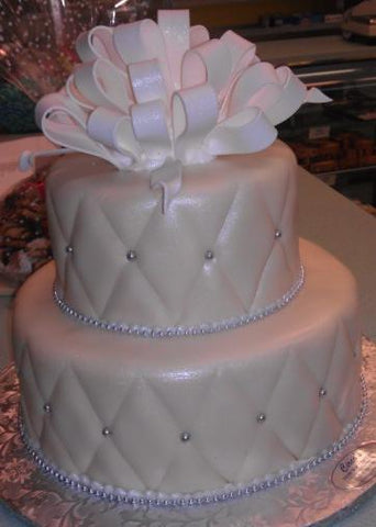Wedding Cake 2 Tier Diamond Imprint and Silver Pearls - W071