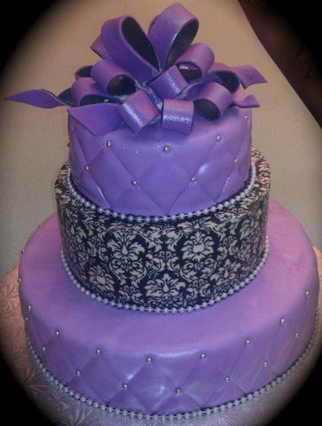 Purple Diamond imprint, Damask Black Fondant Cake - W184