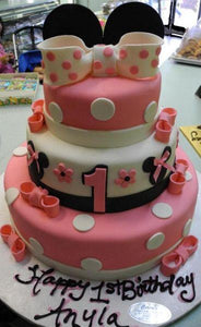 Minnie Mouse Three Tier First Birthday Fondant Cake - B0054