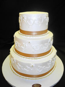 Wedding Cake Cream with Gold Pearls and Scroll work - W069