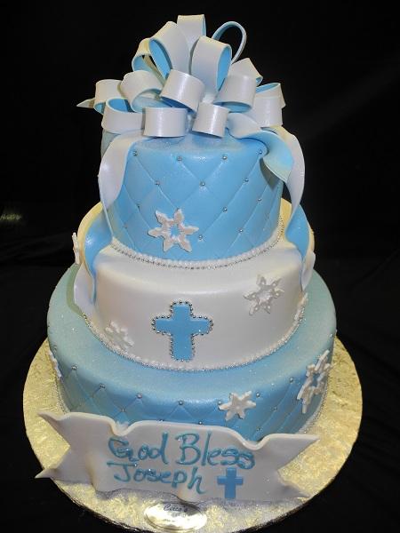 CUSTOMISED CAKES BY JEN: White and Blue Baby Boy Christening Cake