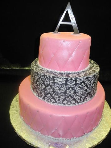 3 Tier Fondant and Damask Cake - W181
