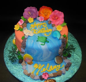 Hawaiian Birthday Cake with edible Sugar Flowers 