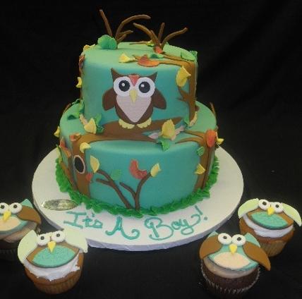Owl Baby Shower Cake | Fondant decorated baby shower cake. T… | Flickr