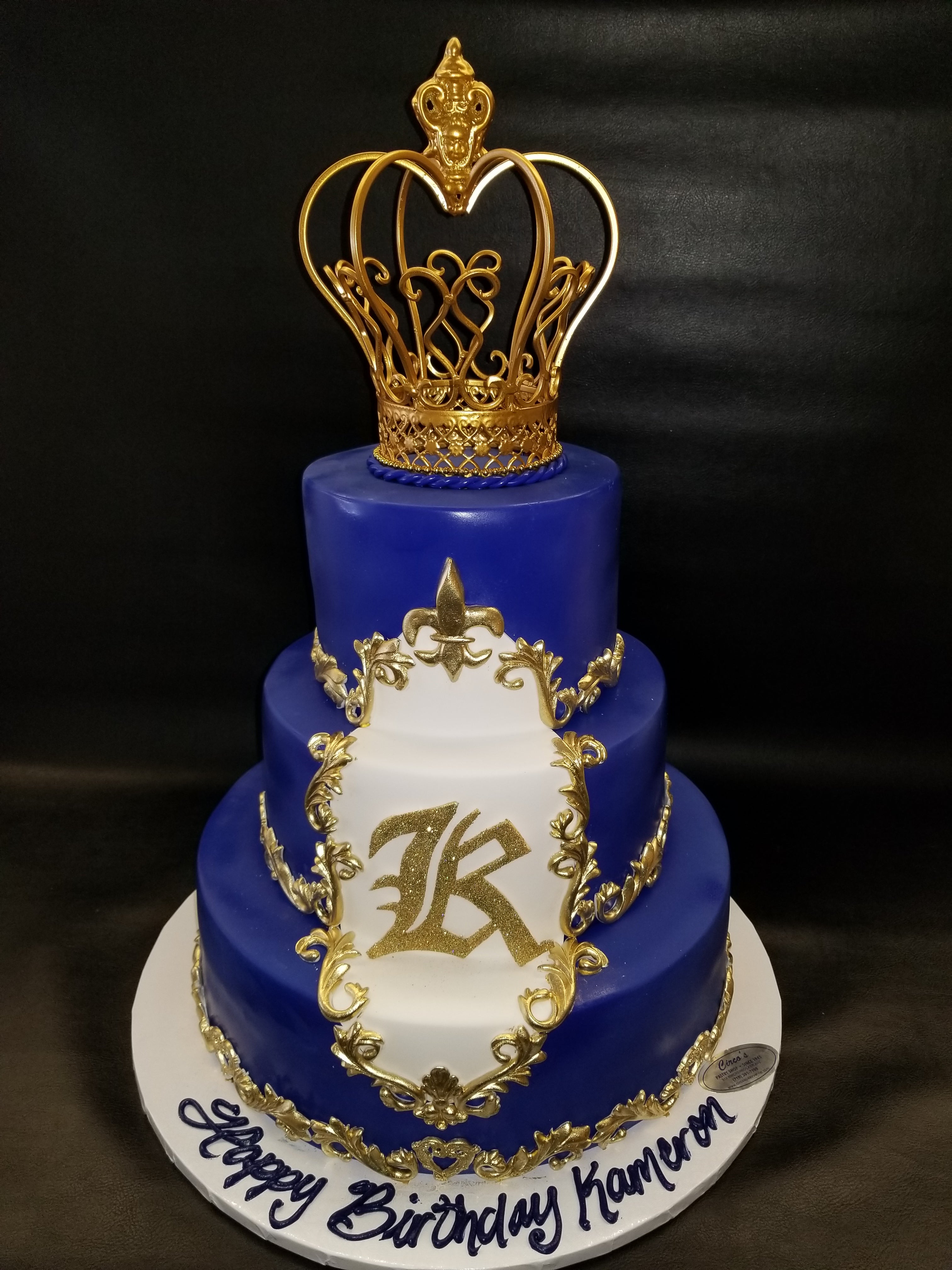 royal blue and gold birthday cake with crowns Stock Photo | Adobe Stock