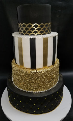 1920's themed cake Black, white, and gold. B0859
