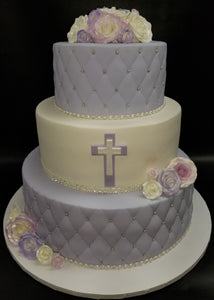 Purple and white with sugar roses. R061