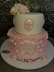 Rose peddle girls communion fondant cake. R064