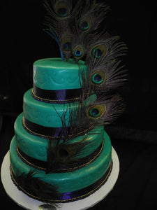 Peacock Feathers and Turquise Tier Cake - W101