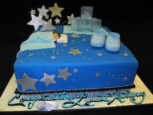 Baby sleeping with stars babyshower cake - BS044