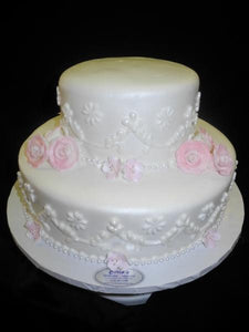 White and Pink Wedding Cake - W046