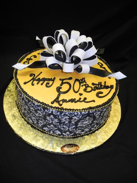 Golden Birthday Cake with White Bow - B0094