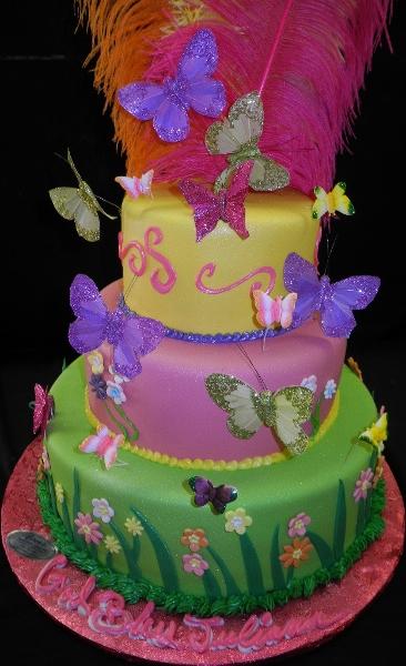 Butterfly and Feathers  birthday Cake - B0748