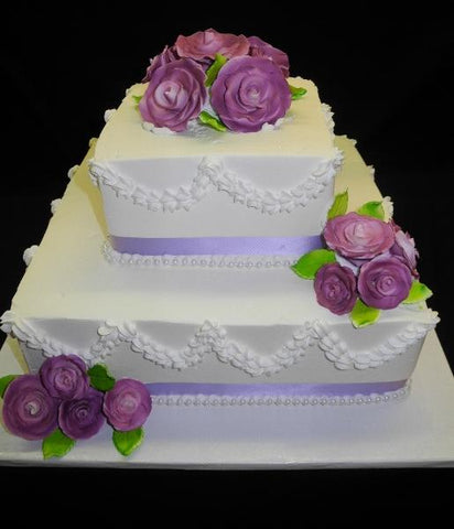 Square Cream Wedding Cake - W081