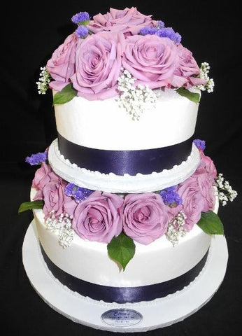 White and Lavender Wedding Cake - W009