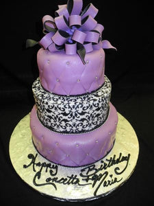 Purple Demask Wedding Cake - W093