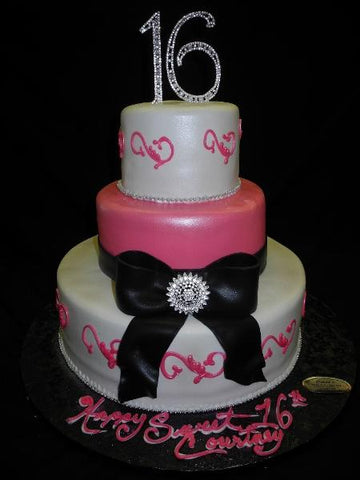 Sweet 16 Pink and White Cake - B0302