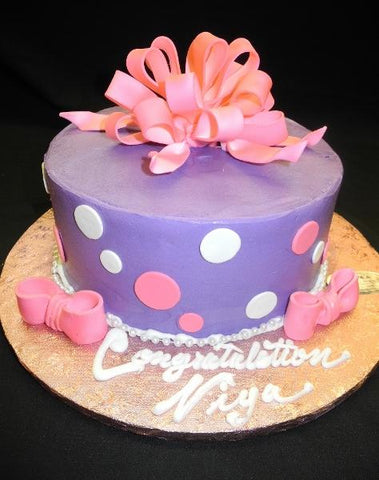 Icing Lavender with Pink Bow Birthday Cake with Fondant Polka dots - B0588