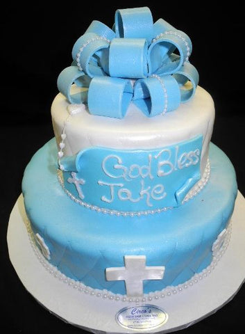 Religious Blue and White Cake - R034