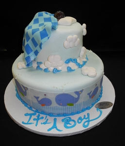 Fondant Tier Cake with Baby sleeping on top with Blanket