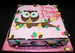 Pink and Brown Owl Birthday Cake - B0447