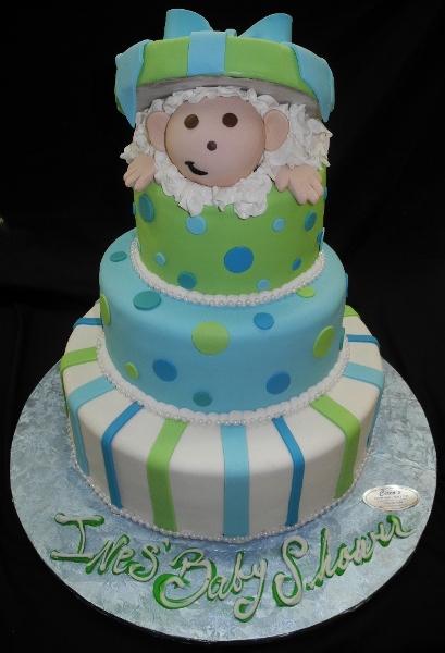 Lime Green and Blue Baby Popping Out Cake - BS210