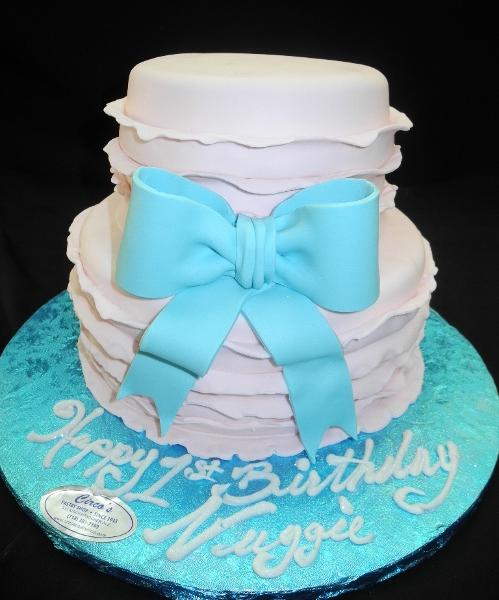 Pink and Blue 1st Birthday Cake - B0448