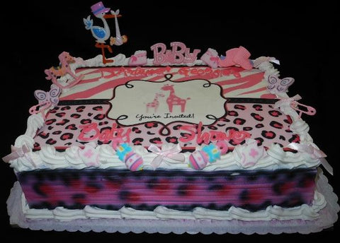 Pink Leopard Print Edible Image Baby Shower Cake - BS005