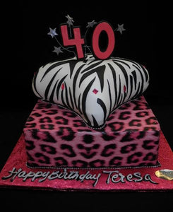 Pink Leopard and Zebra Print Birthday Cake - B0436