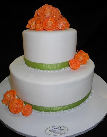 Orange, Green and White Fondant Cake - W102