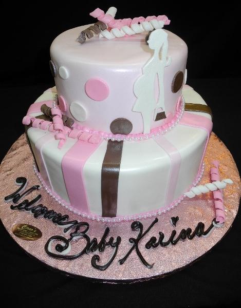 Pink, Brown and White Baby Shower Cake - BS252