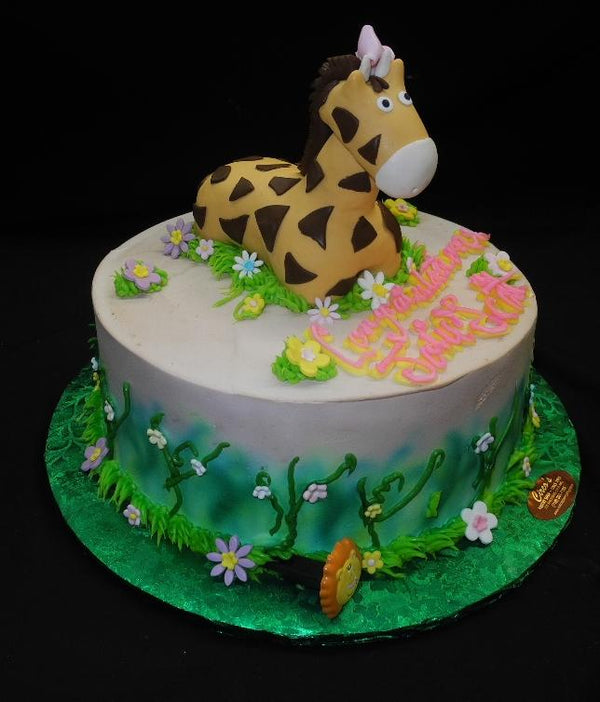 Jungle theme Baby Shower Cream Cake with Fondant Giraffe on top