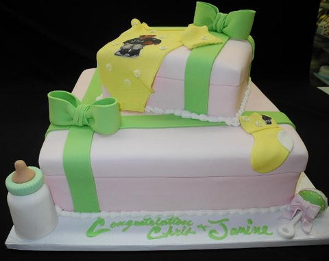 Gift Box Pink and Green Baby Shower Cake - BS188