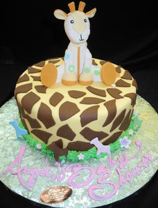 Giraffe Safari Baby Shower Cake with Edible Fondant Giraffe