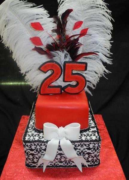 Demask & Feathers 25th Birthday Cake - B0677