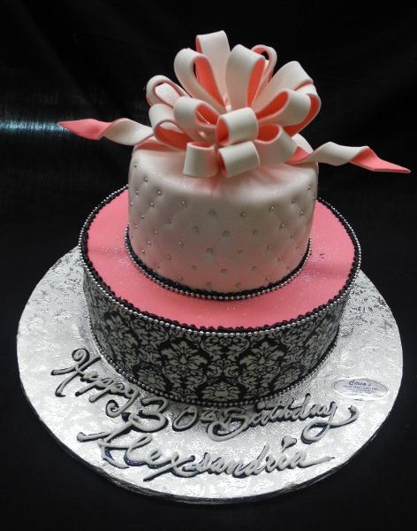 Damask Pink, White and Black Birthday Cake - B0681 – Circo's Pastry Shop