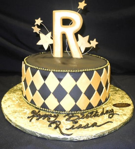 gold and black, letter, one-tier