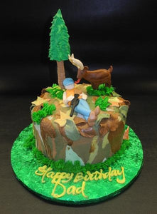 hunting cake, deer, sculpted man, tree, 