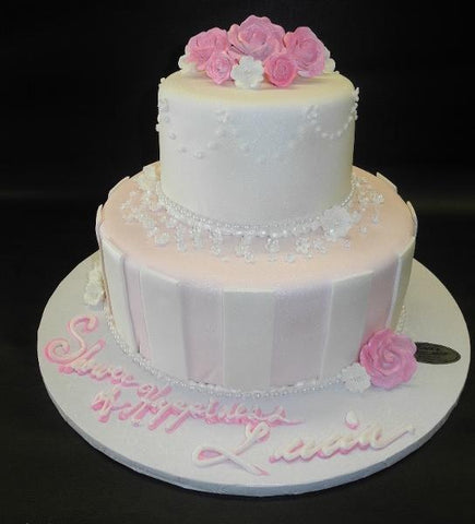 Bridal Shower  Pink and Ivory Fondant Cake 