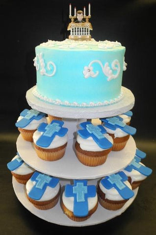 Religious Cross Cupcake Stand with Whip Cream Cake