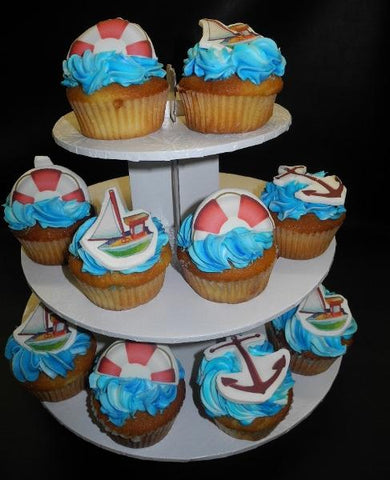 Vanilla Cupcakes with Fondant Sailboat, Nautical, blue icing cupcakes