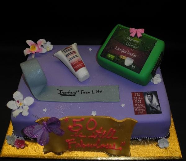 Fondant Custom Cake With Edible Accessories, Duck Tape, Face Lift Cream, Diaper Box