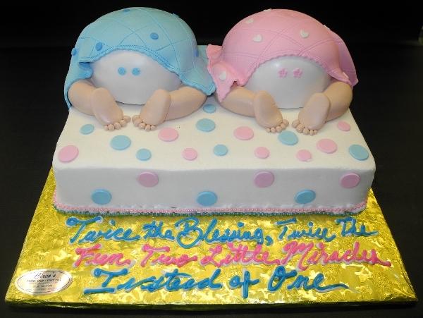 Baby Bottom Twin Cake with blue and pink decorations